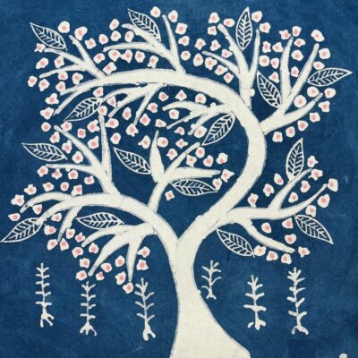 Handcrafted indigo dyed square cloth with beeswax peach blossom